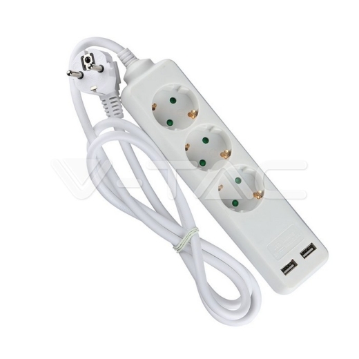 3 Power Strip 2 USB White Cable 1.5m - 2