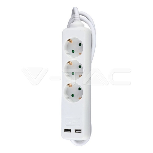 3 Power Strip 2 USB White Cable 1.5m - 3