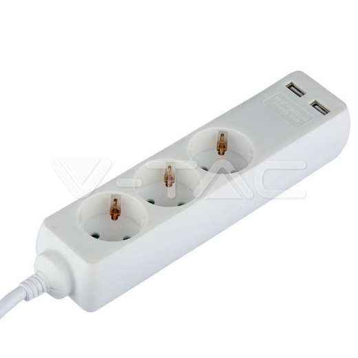 3 Power Strip 2 USB White Cable 1.5m - 4