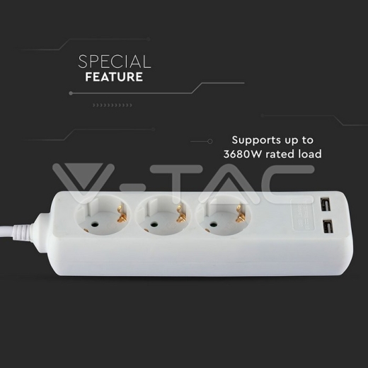 3 Power Strip 2 USB White Cable 1.5m - 7