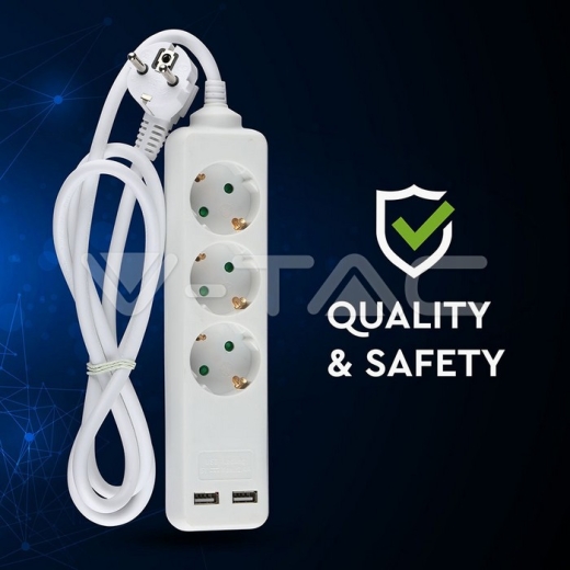 3 Power Strip 2 USB White Cable 1.5m - 8