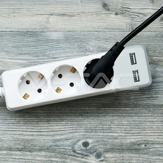 3 Power Strip 2 USB White Cable 5m - 11