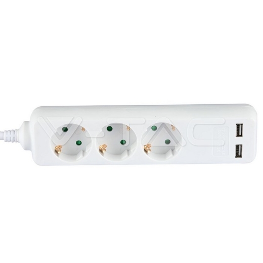 3 Power Strip 2 USB White Cable 5m - 3