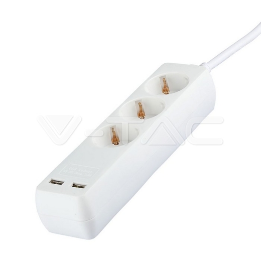 3 Power Strip 2 USB White Cable 5m - 4