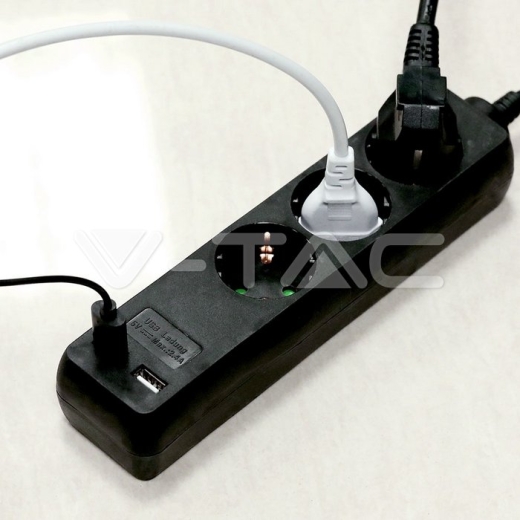 3 Power Strip 2 USB Black Cable 5m - 10