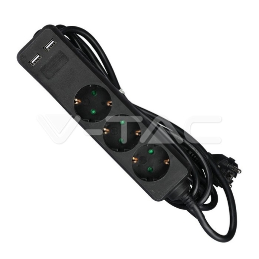 3 Power Strip 2 USB Black Cable 5m - 2
