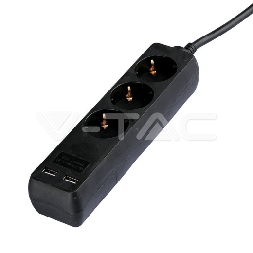 3 Power Strip 2 USB Black Cable 5m - 3