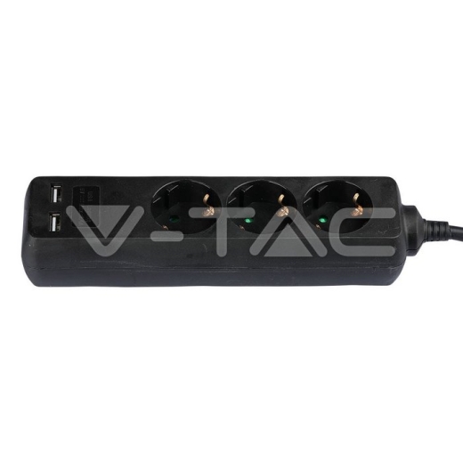 3 Power Strip 2 USB Black Cable 5m - 4