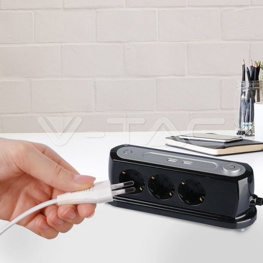 3 Way Desk Socket Lighted Switch & 2 USB Ports 3G 1.5mm x 1.4m - 11