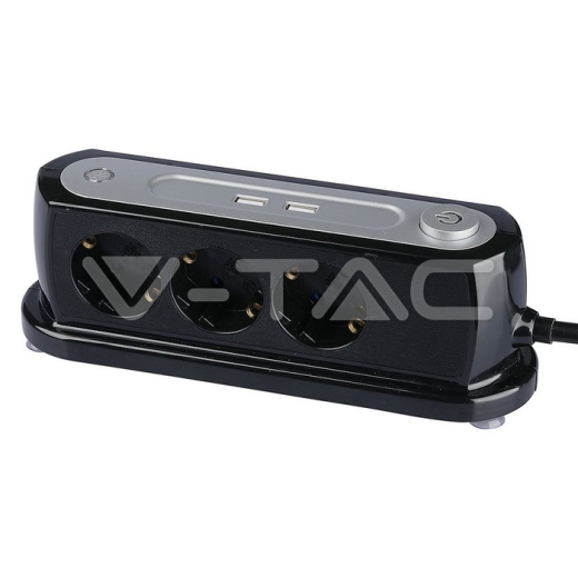 3 Way Desk Socket Lighted Switch & 2 USB Ports 3G 1.5mm x 1.4m - 1