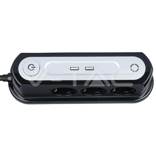 3 Way Desk Socket Lighted Switch & 2 USB Ports 3G 1.5mm x 1.4m - 3