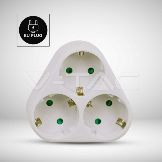 3 Ways Adapter Earthing Contact 10/16A 250VWhite - 3