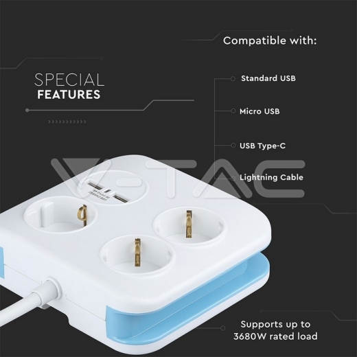 3 Ways Socket USB Square 3G 1.55mm x 1.4m - 6