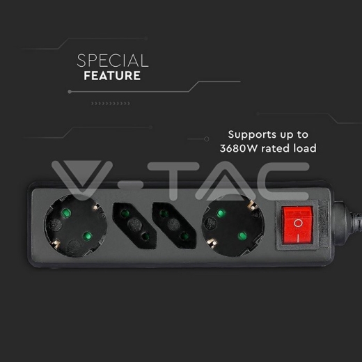 Enchufe 4 tomas combinado Negro (3G1.5MM2 X 1.5M) - 4