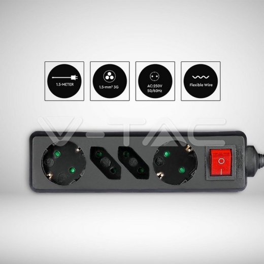 Enchufe 4 tomas combinado Negro (3G1.5MM2 X 1.5M) - 8