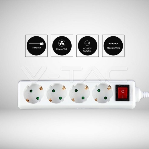 Enchufe 4 tomas con interruptor y cable 5m - 9