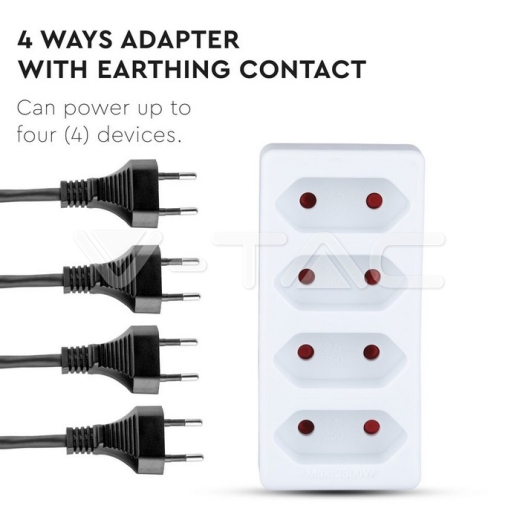 Adaptador de 4 salidas con toma de tierra 10A 250V Blanco - 4