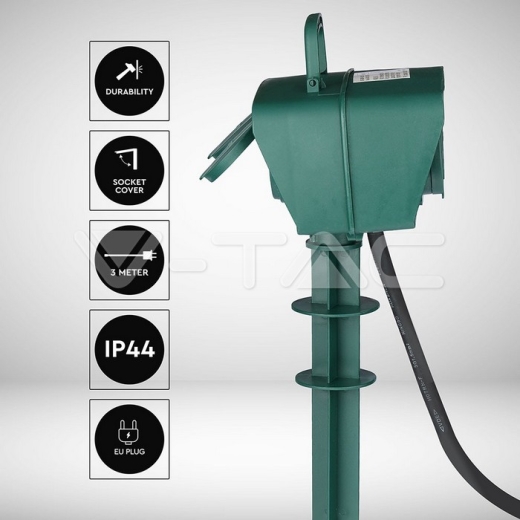 Regleta con pincho para jardín 4 enchufes 3G 1.5mm x 3m IP44 verde - 3