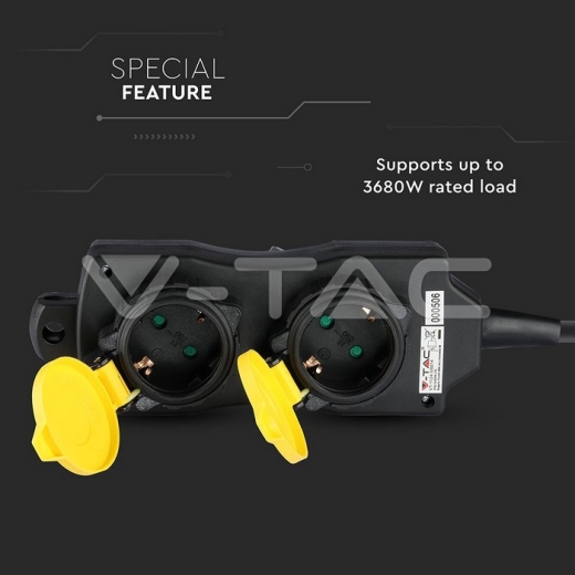 Regleta base 4 enchufes 3G 1.5mm x 3m IP44 negro & amarillo - 4