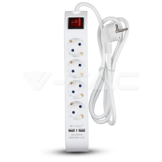 Regleta base 4 enchufes & 2 puertos USB 3G 1.5mm x 1.4m color blanco - 3