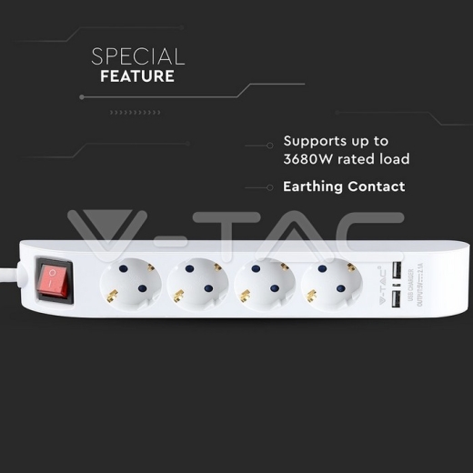 Regleta base 4 enchufes & 2 puertos USB 3G 1.5mm x 1.4m color blanco - 6