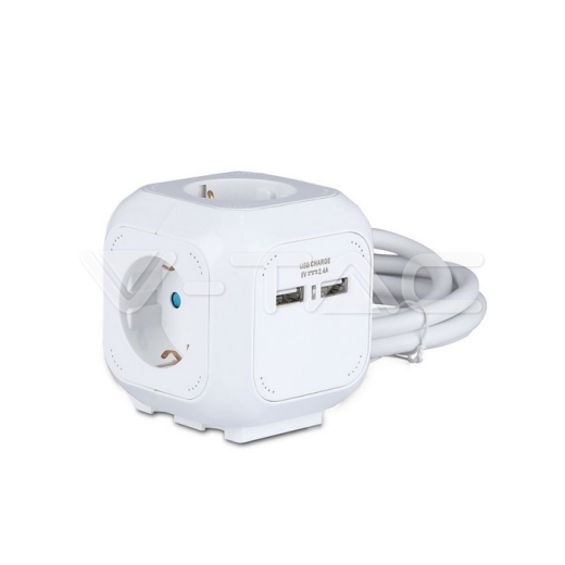 Enchufe cubico 4 salidas con USB 3G 1.55mm x 1.4m - 2