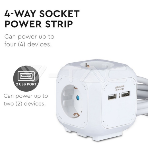 Enchufe cubico 4 salidas con USB 3G 1.55mm x 1.4m - 5