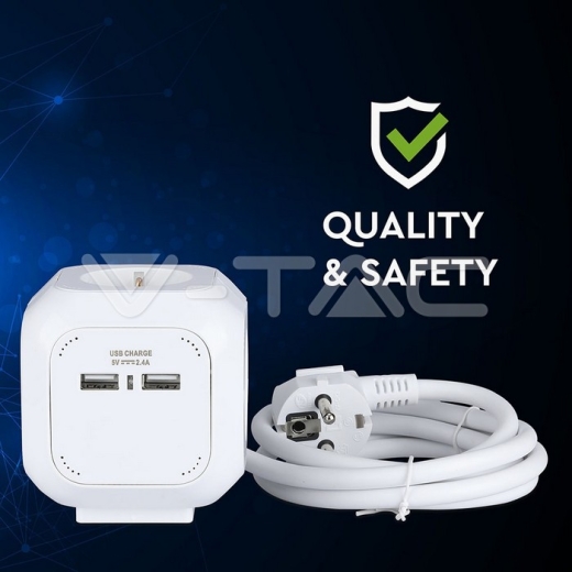 Enchufe cubico 4 salidas con USB 3G 1.55mm x 1.4m - 8