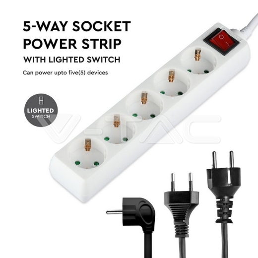 Enchufe 5 tomas con interruptor y cable 5m - 5