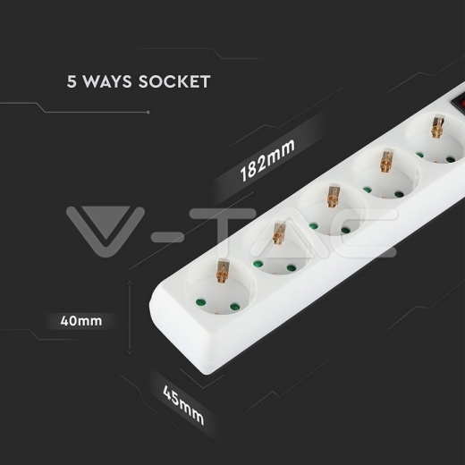 Enchufe 5 tomas con interruptor y cable 5m - 9