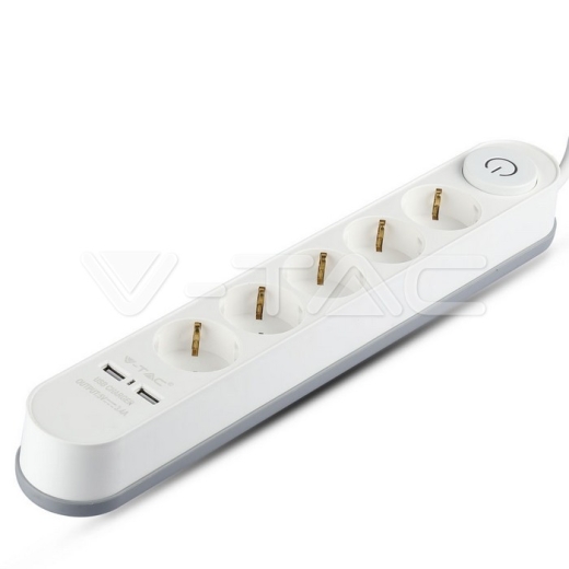 Regleta base 5 enchufes & 2 puertos USB 3G 1.5mm x 3m color blanco - 1