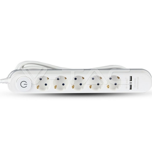 Regleta base 5 enchufes & 2 puertos USB 3G 1.5mm x 3m color blanco - 2