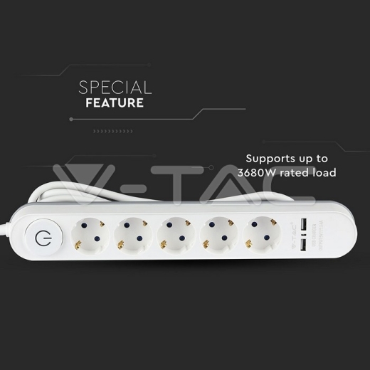 Regleta base 5 enchufes & 2 puertos USB 3G 1.5mm x 3m color blanco - 5