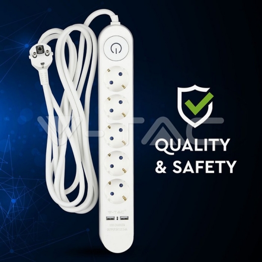Regleta base 5 enchufes & 2 puertos USB 3G 1.5mm x 3m color blanco - 6