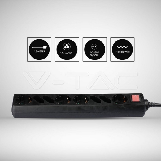 Enchufe 8 tomas combinado Negro (3G1.5MM2 X 1.5M) - 6