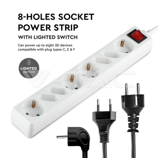 Enchufe 8 tomas combinado Blanco (3G1.5MM2 X 1.5M) - 5