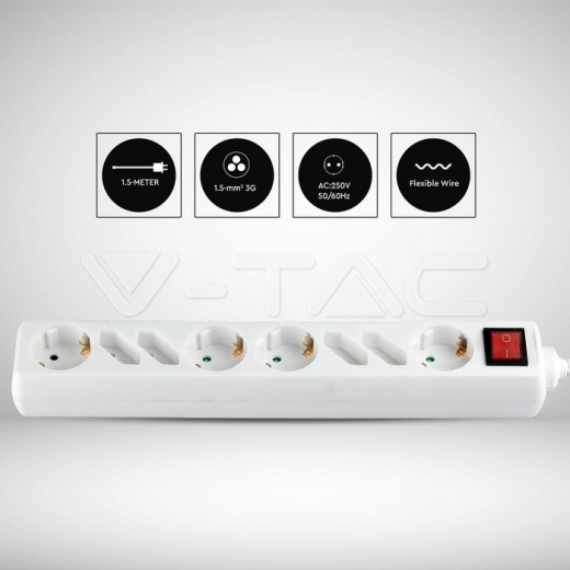 Enchufe 8 tomas combinado Blanco (3G1.5MM2 X 1.5M) - 6