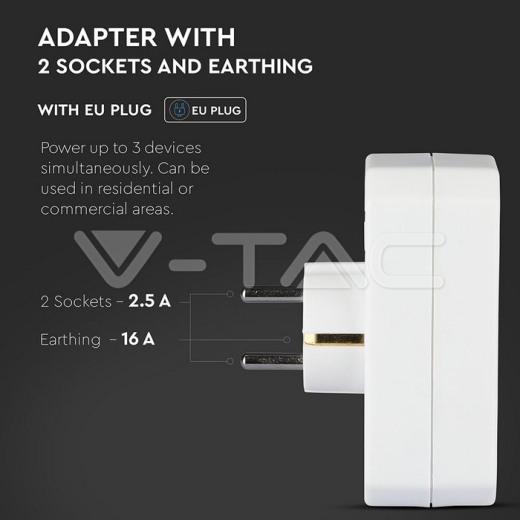 Adaptador 2 x 2.5A 1 x 16A blanco - 6