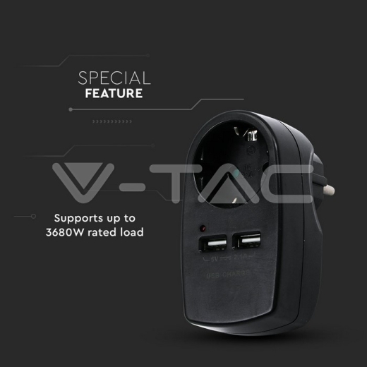 Adaptador con toma de tierra & USB carga Negro - 4