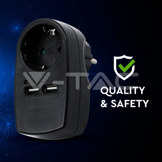 Adaptador con toma de tierra & USB carga Negro - 5