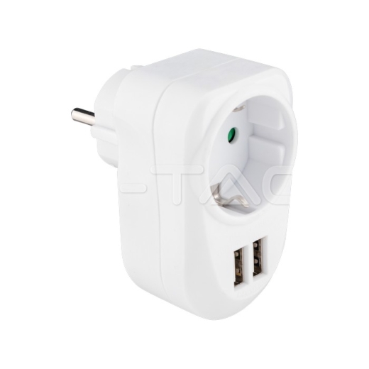Adaptador con toma de tierra & USB carga Blanco - 1