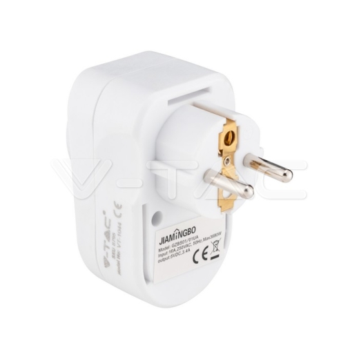 Adaptador con toma de tierra & USB carga Blanco - 2