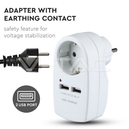 Adaptador con toma de tierra & USB carga Blanco - 4