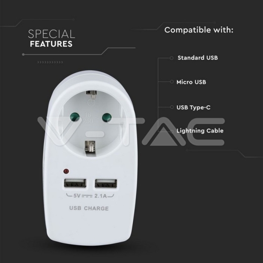 Adaptador con toma de tierra & USB carga Blanco - 5