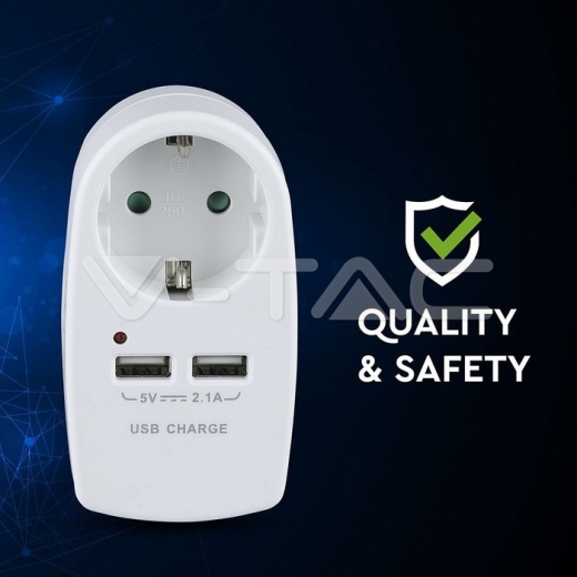 Adaptador con toma de tierra & USB carga Blanco - 7