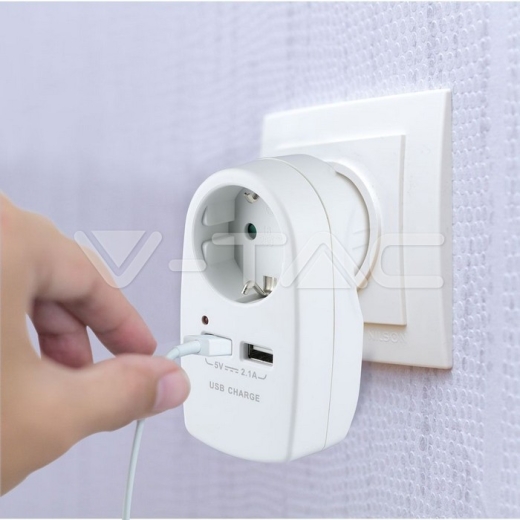 Adaptador con toma de tierra & USB carga Blanco - 8