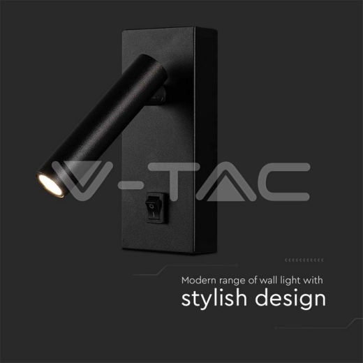 2W LED Wall Mounted Spotlight Square with Switch 3000K Black Body - 2