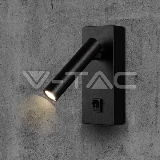 2W LED Wall Mounted Spotlight Square with Switch 3000K Black Body - 8