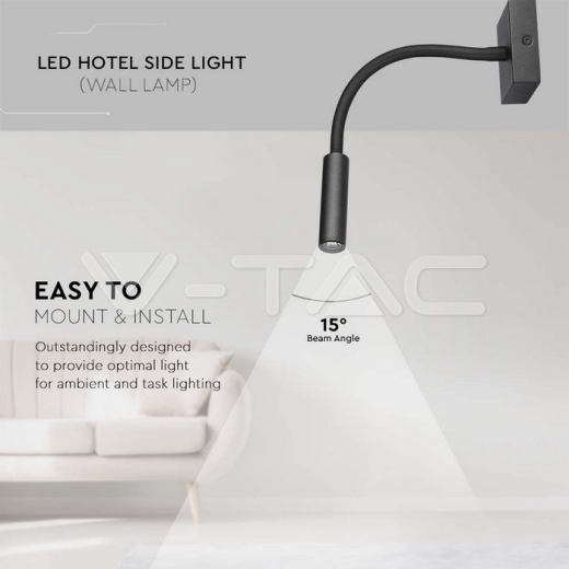 3W LED Bedside Light Black 3000K - 6
