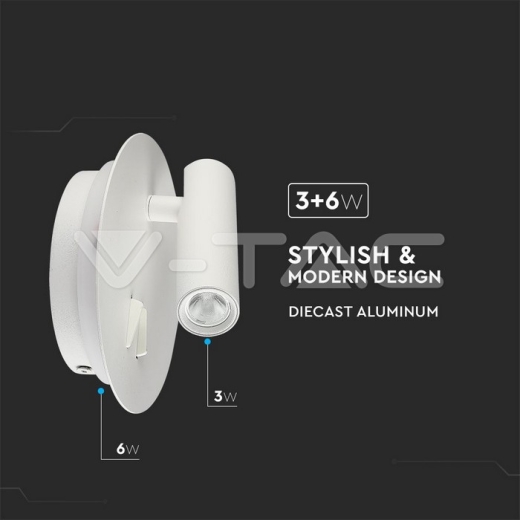 Luz lateral de hotel LED 3W+6W Blanco 3000K - 5